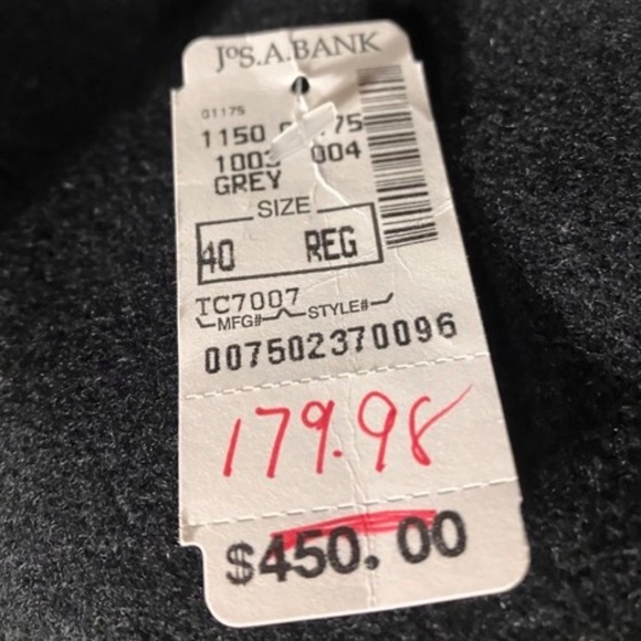 Jos A Bank Dark Grey Merino Wool Mans Executive Over Top Coat Dress 40reg - Picture 11 of 12